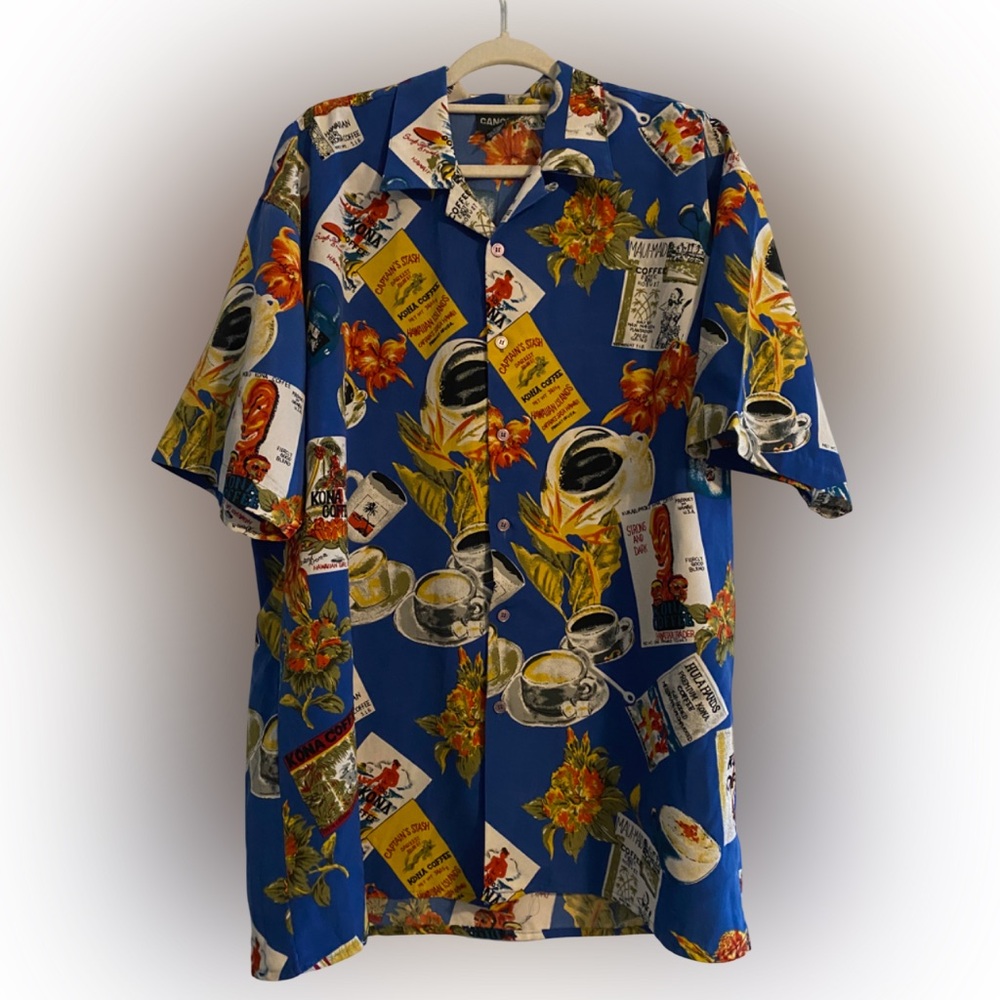 Vintage 90s Canopy Kona Coffee Tiki Hula Hawaiian Shirt Size XL
